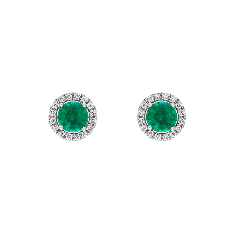 Hans D Krieger 18ct White Gold Emerald Diamond Round Cluster Stud Earrings - Gold
