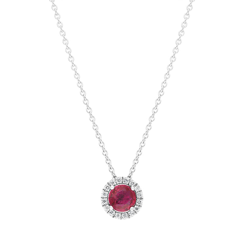 Hans D Krieger 18ct White Gold Ruby Diamond Round Cluster Pendant - Gold