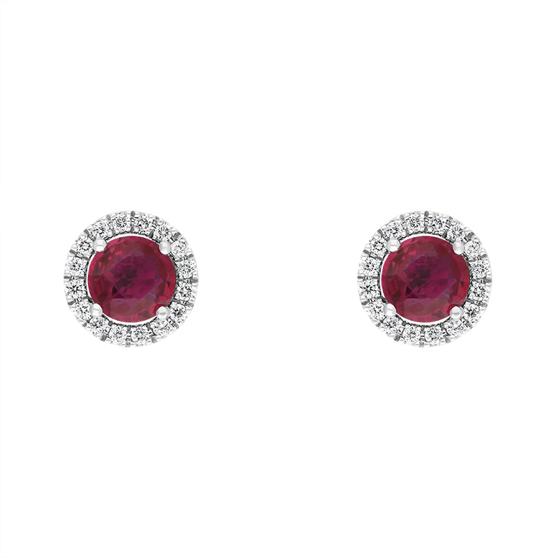 Hans D Krieger 18ct White Gold Ruby Diamond Round Cluster Stud Earrings - Gold