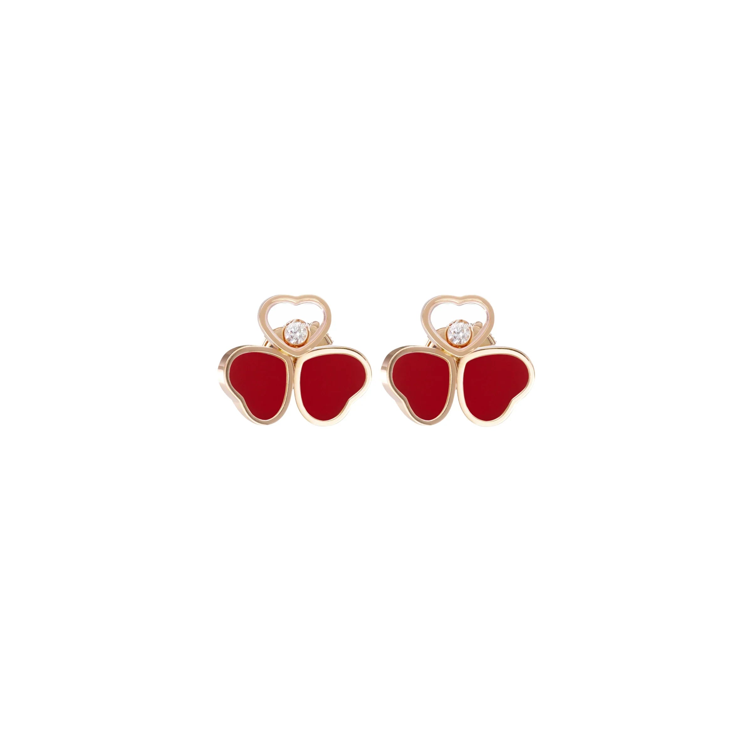 Chopard Happy Hearts Wings 18ct Rose Gold Red Stone Earrings