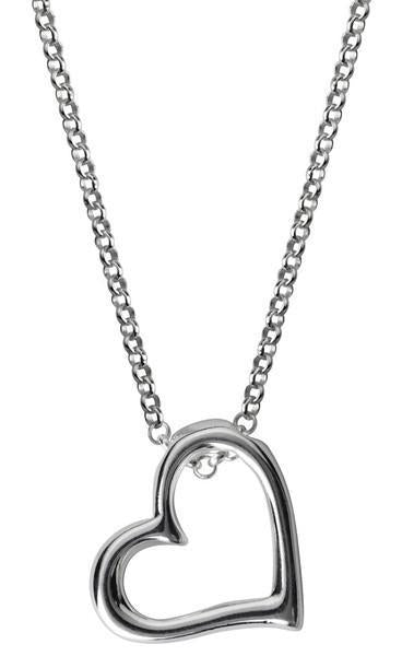 Sterling Silver Open Heart Necklace - Silver