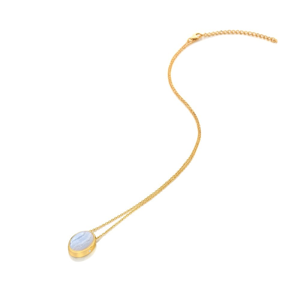 Hot Diamonds Gold Plated Sterling Silver Blue Lace Agate Necklace