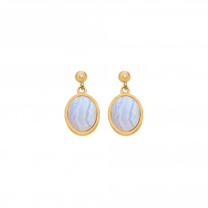 Hot Diamonds Gold Plated Sterling Silver Blue Lace Agate Oval Earrings