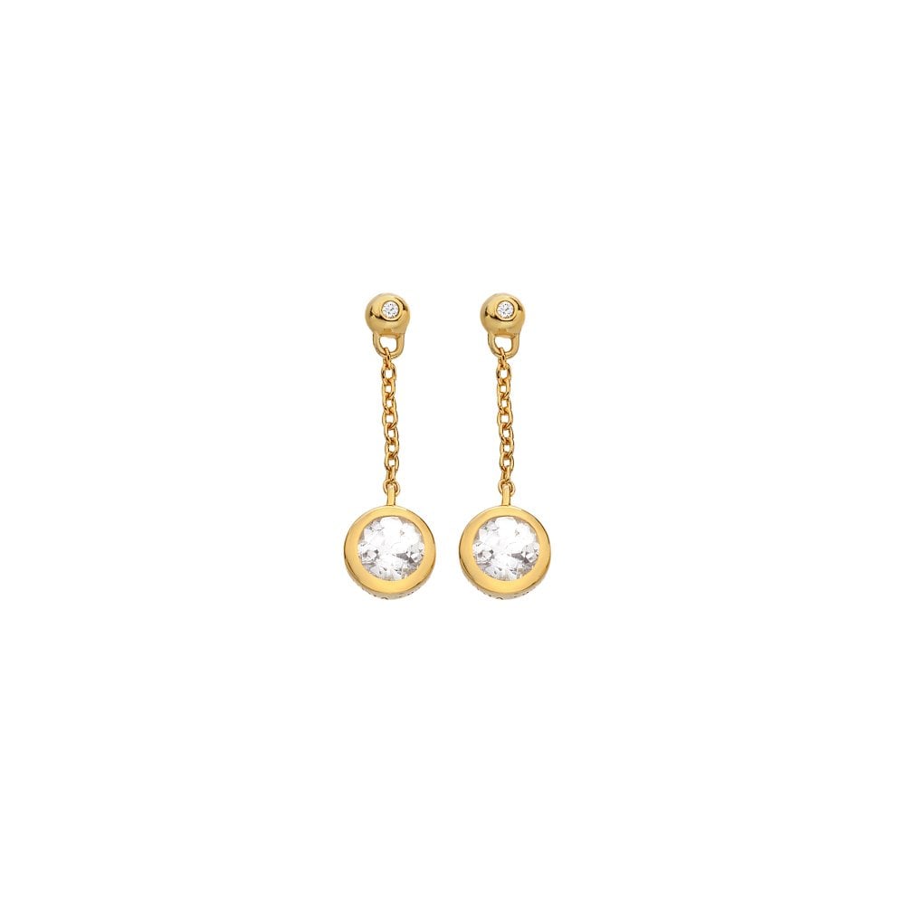 Hot Diamonds Gold Plated Sterling Silver Droplet White Topaz Chain Earrings