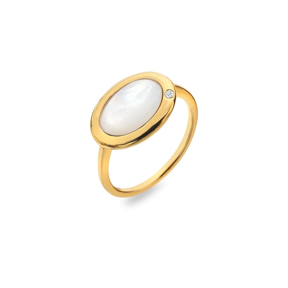 Hot Diamonds Gold Plated Sterling Silver Mother Of Pearl Oval Ring - Extra Small (L)