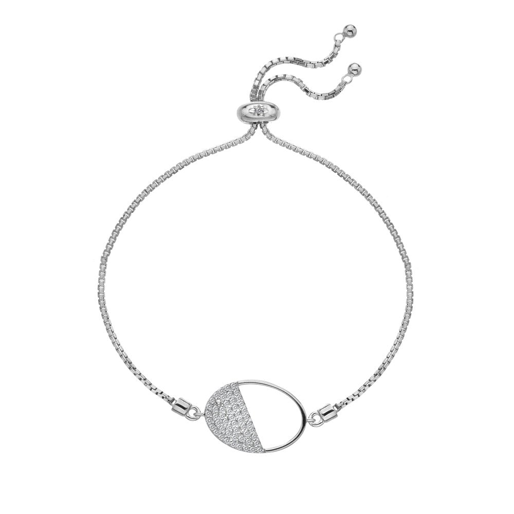 Hot Diamonds Horizon Sterling Silver White Topaz Oval Bracelet D - TITLE Silver