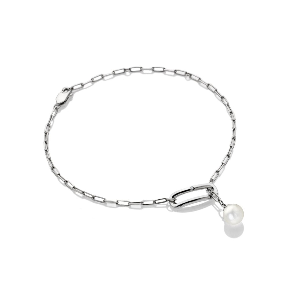 Hot Diamonds Linked Paperclip Sterling Silver Pearl Bracelet