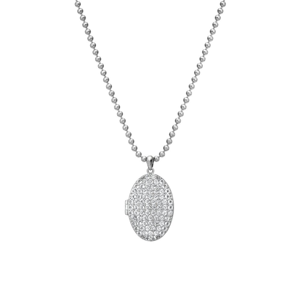 Hot Diamonds Memories Sterling Silver White Topaz Oval Locket D - TITLE Silver