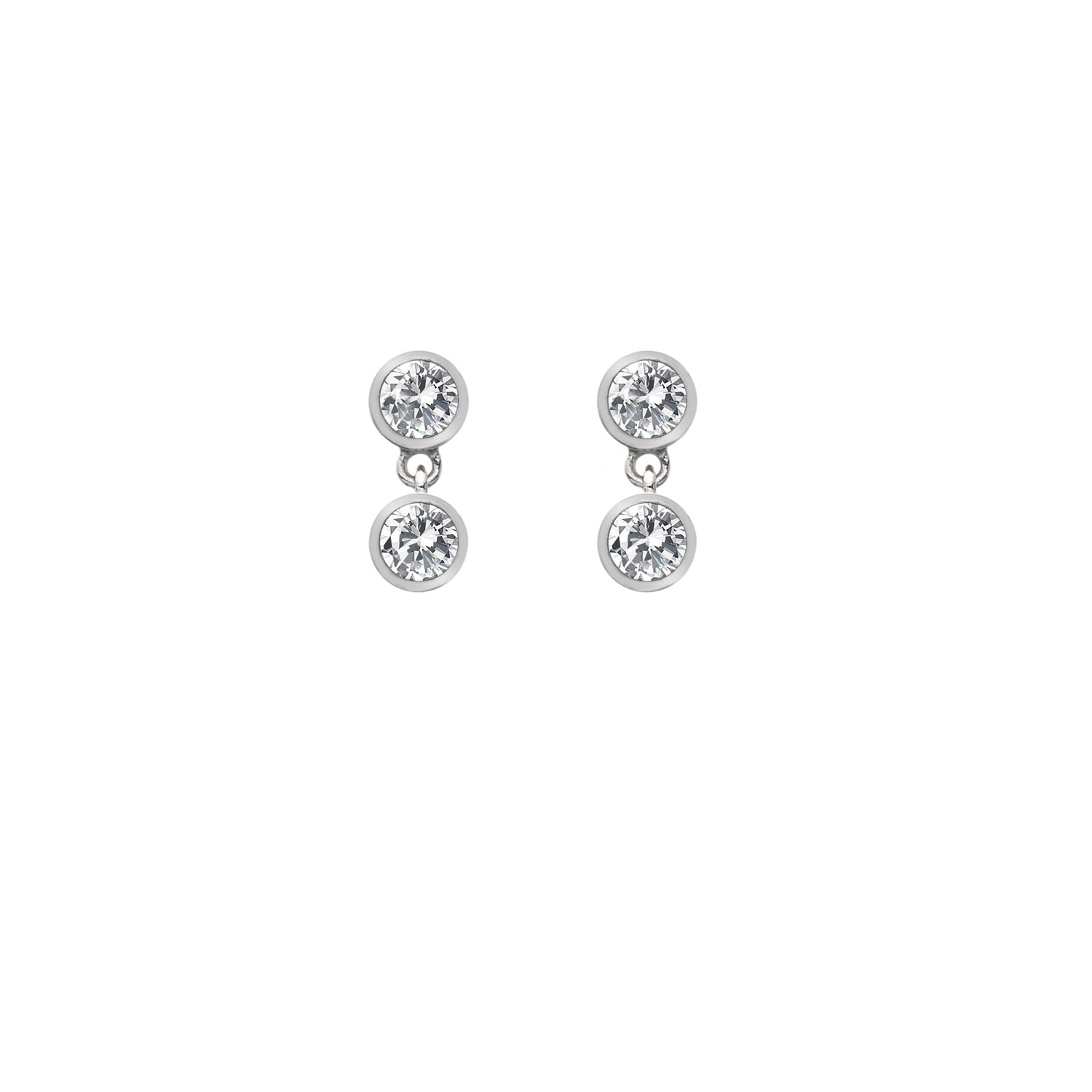 Hot Diamonds Tender Sterling Silver Double Drop White Topaz Stud Earrings - Silver