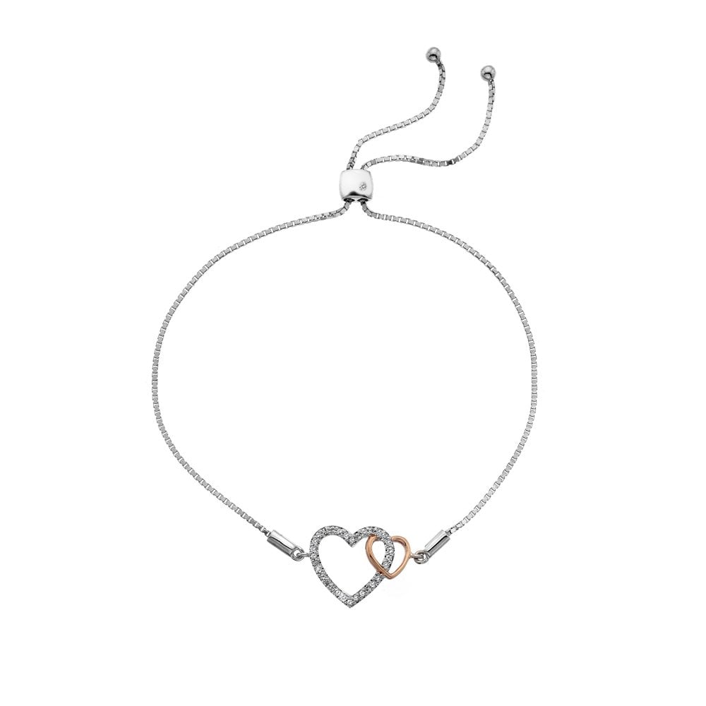 Hot Diamonds Togetherness Sterling Silver Rose Gold Plated White Topaz Bracelet - TITLE Silver