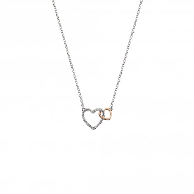 Hot Diamonds Togetherness Sterling Silver Rose Gold Plated Heart Necklace - TITLE Silver