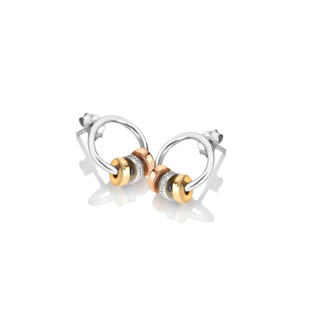 Hot Diamonds Trio Barrel Gold Plated Sterling Silver Drop Earrings - Silver