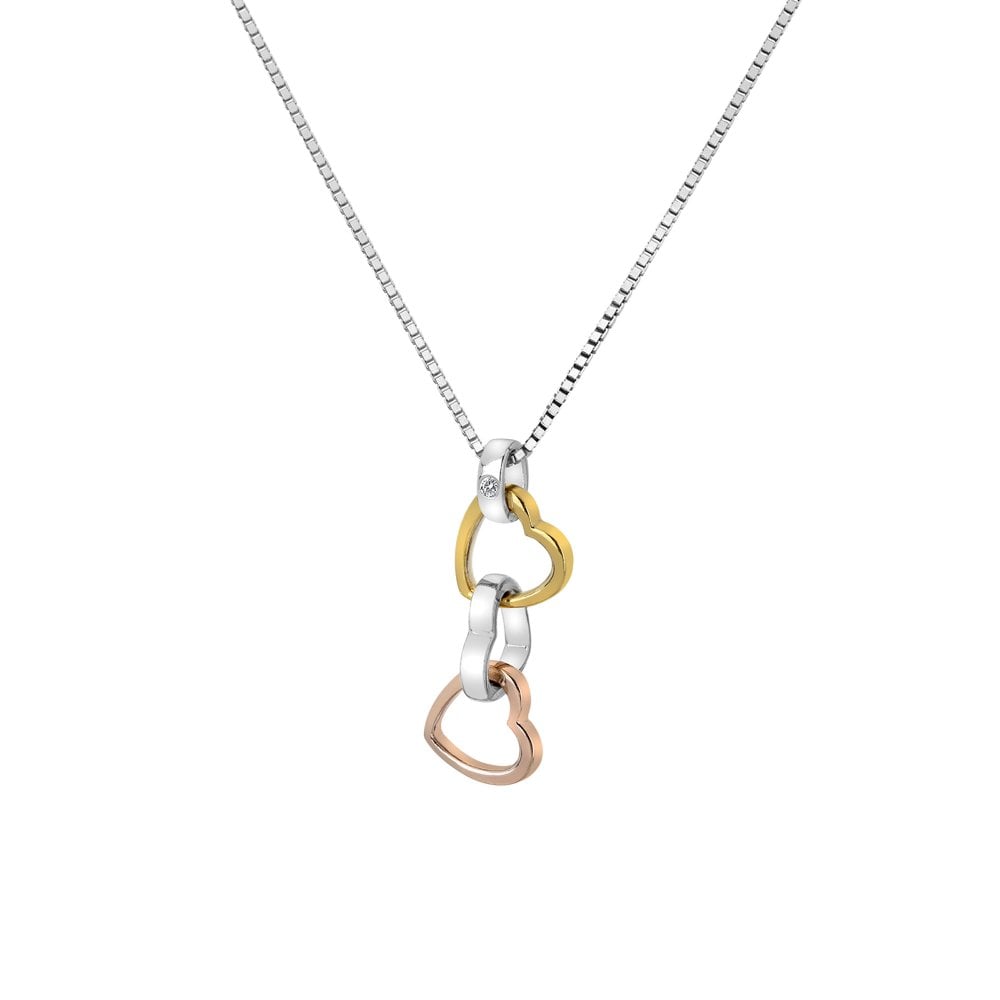 Hot Diamonds Trio Sterling Silver Gold Plated Accents Triple Heart Necklace - Silver