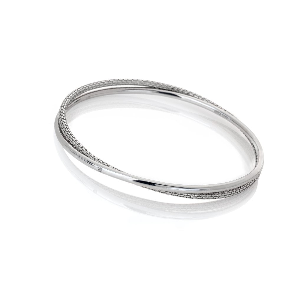 Hot Diamonds Woven Sterling Silver Interlocking Bangle - Silver