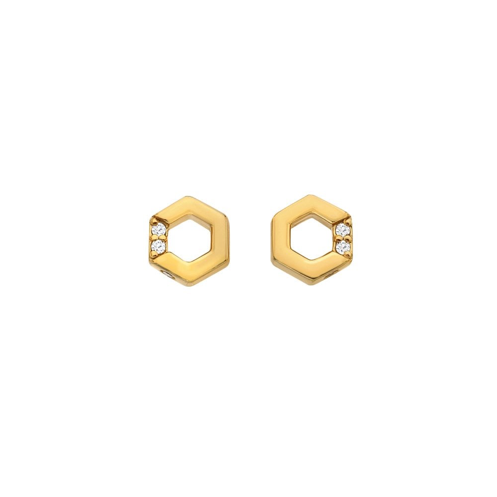 Hot Diamonds x Jac Jossa Gold Plated Sterling Silver Hexagon White Topaz Stud Earrings
