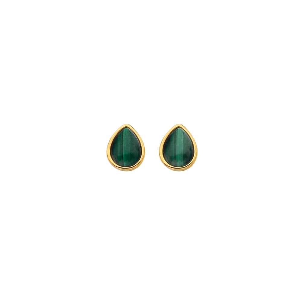 Hot Diamonds x Jac Jossa Gold Plated Sterling Silver Revive Malachite Teardrop Stud Earrings