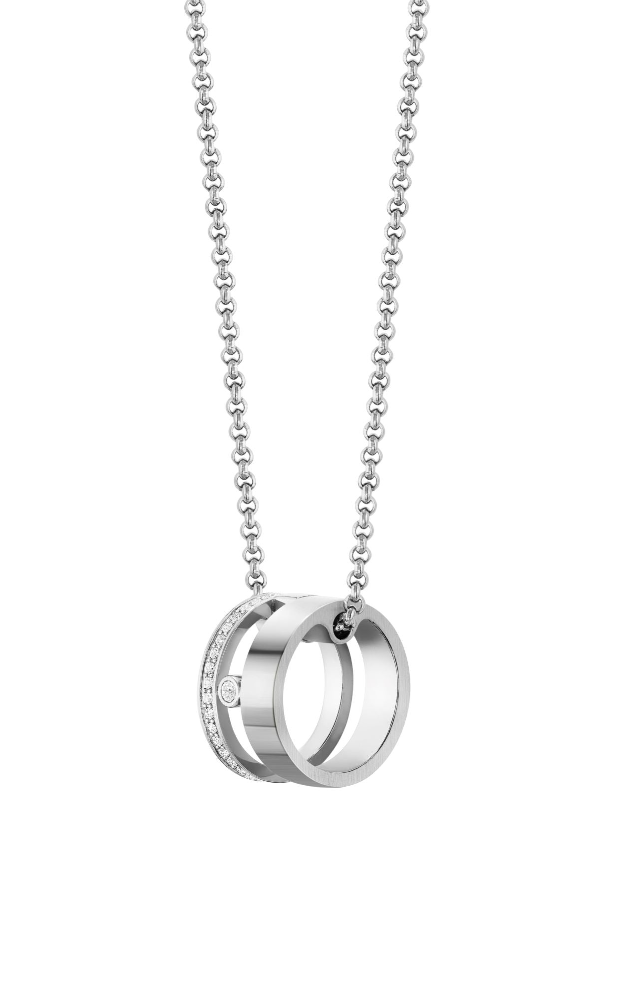 Boss Jewellery Stainless Steel Round Crystal Pendant Necklace D - Silver