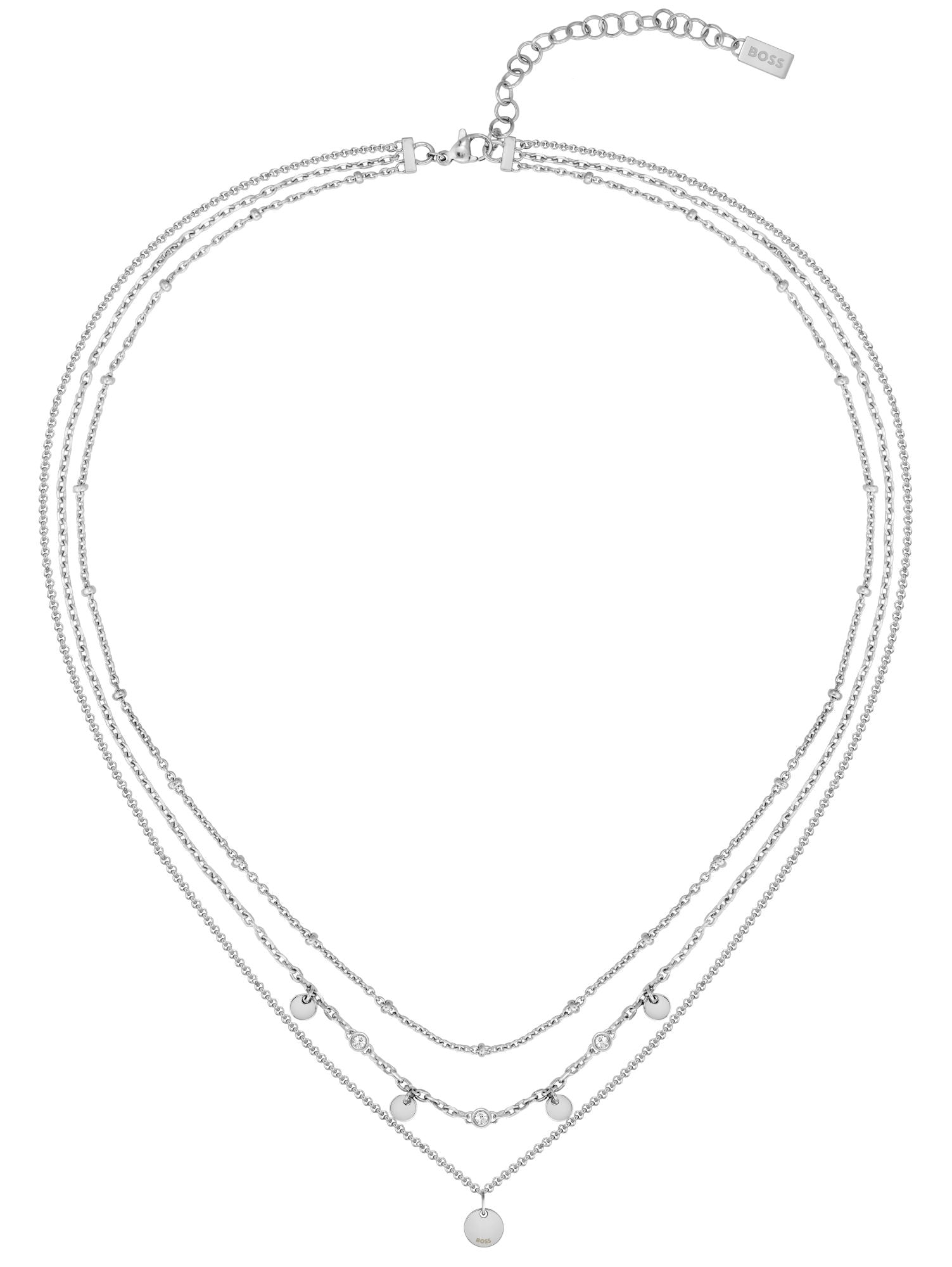 Boss Jewellery Stainless Steel Triple Chain Necklace - Silver