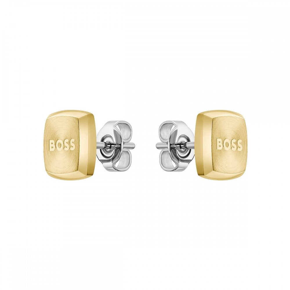 Boss Yann Light Yellow Gold IP Gents Square Earrings