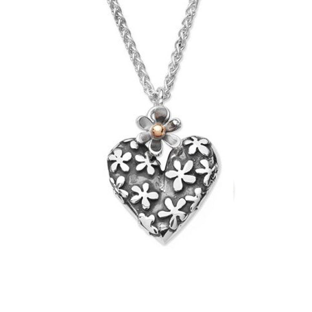 Linda Macdonald Hearts And Flowers Sterling Silver 9ct Yellow Gold Necklace