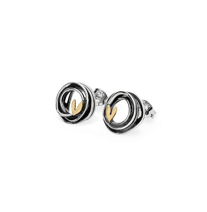 Linda Macdonald Three Little Birds Sterling Silver 9ct Gold Stud Earrings