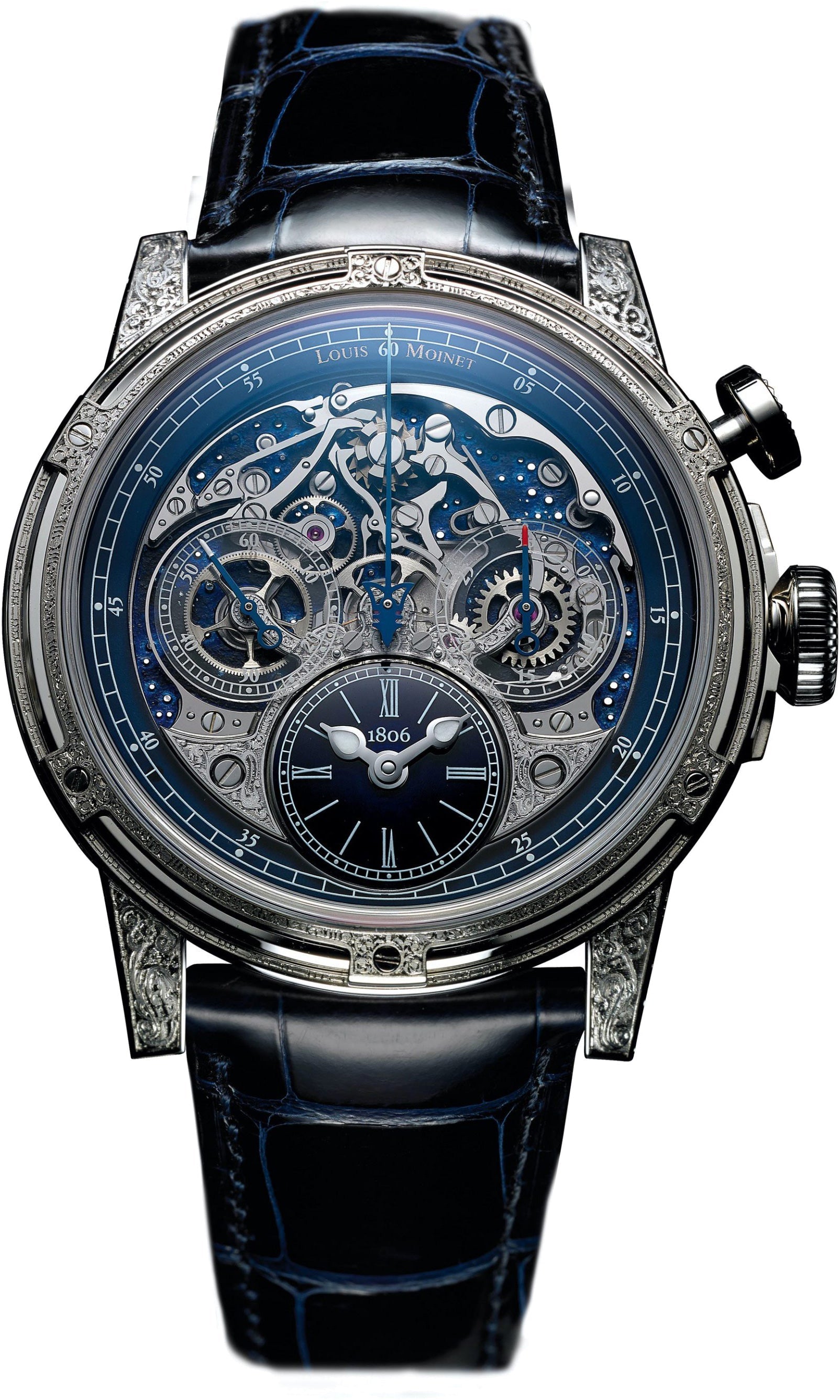 Louis Moinet Watch Memoris Red Eclipse White Gold Hand Engraved Limited Edition - Blue