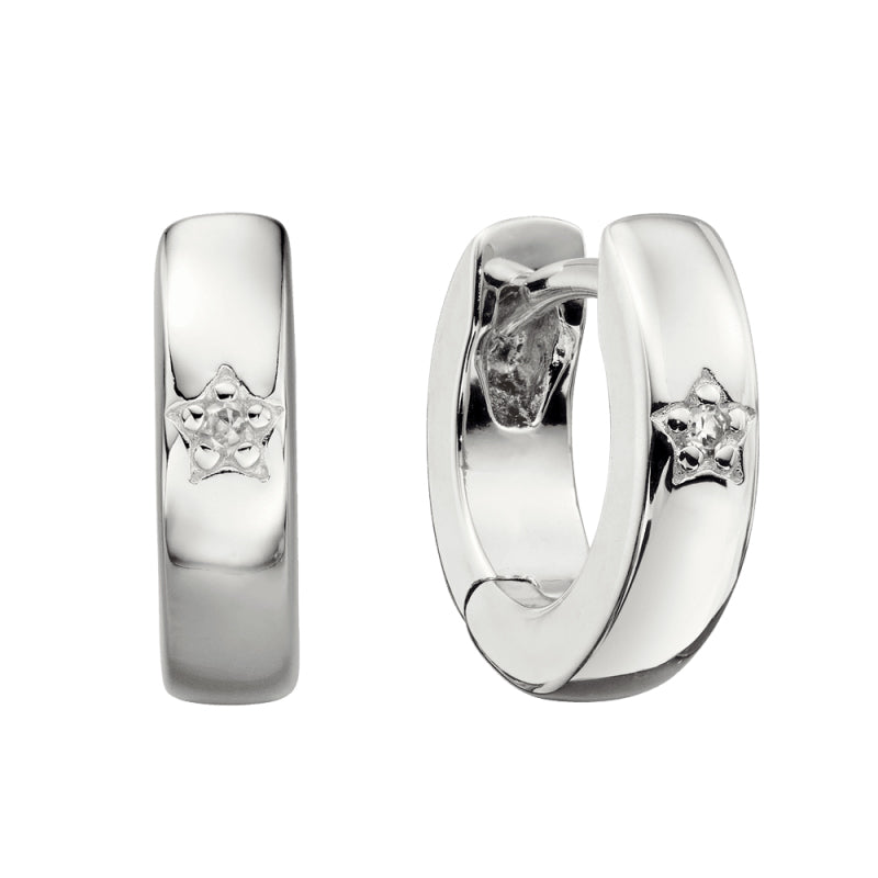Little Star Sterling Silver Diamond Lottie Childs Hoop Earrings