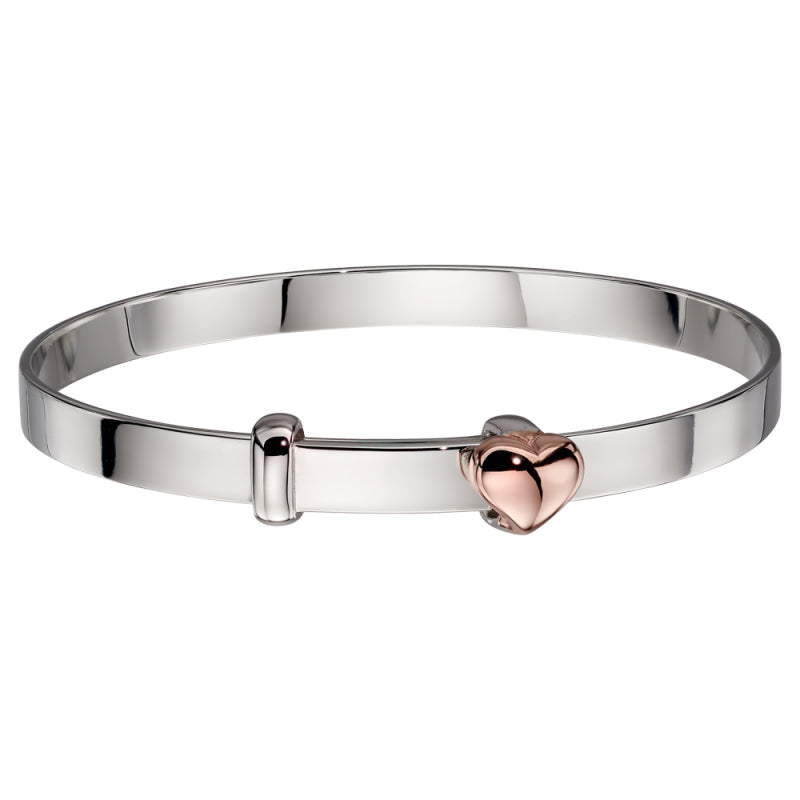 Little Star Sterling Silver Rose Gold Plated Fleur Heart Baby Bangle