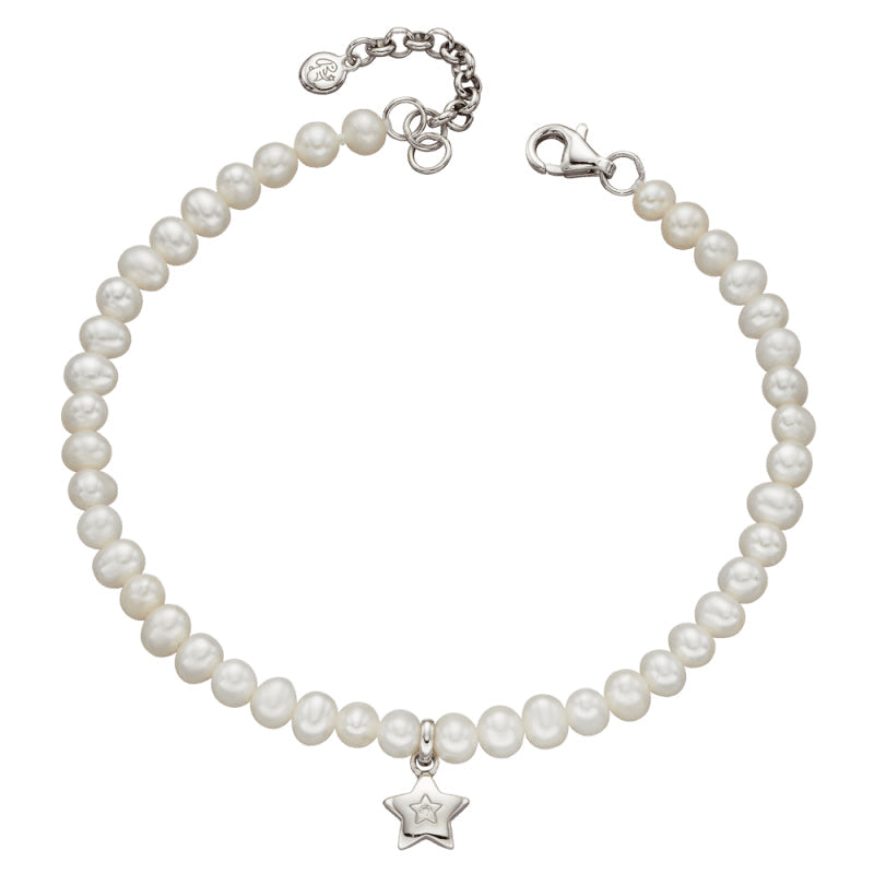 Little Star Sterling Silver Diamond Pearl Madison Star Charm Childs Bracelet