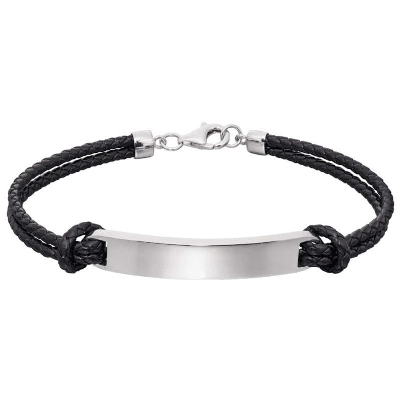 Little Star Sterling Silver Leather Loic Mens ID Tag Bracelet