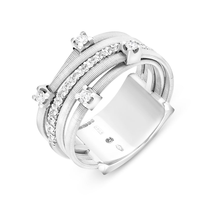 Marco Bicego Goa 18ct White Gold 0.25ct Diamond Crossover Ring - O
