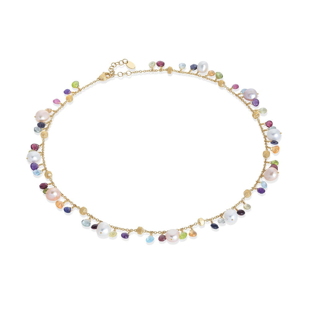 Marco Bicego Paradise 18ct Yellow Gold Pearl and Multicolour Gemstone Necklace