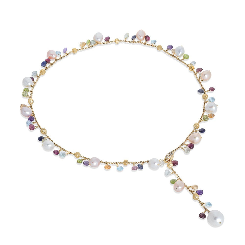 Marco Bicego Paradise 18ct Yellow Gold Pearl Multicolour Gemstone Diamond Necklace