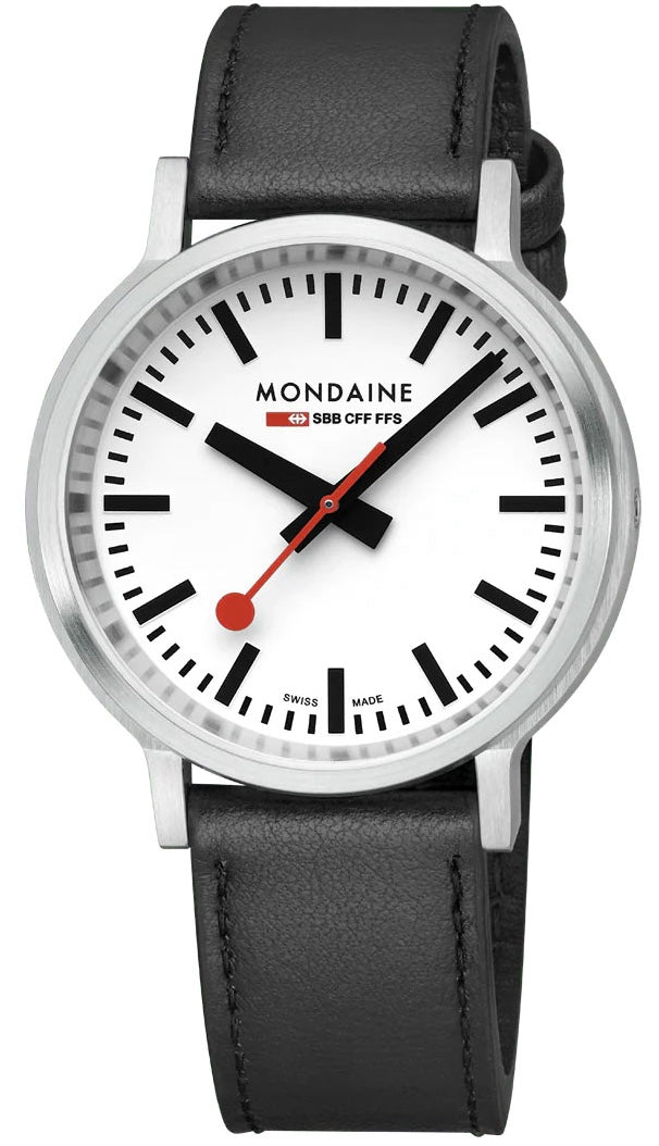 Mondaine Watch SBB Stop2Go BackLight White Grape Leather