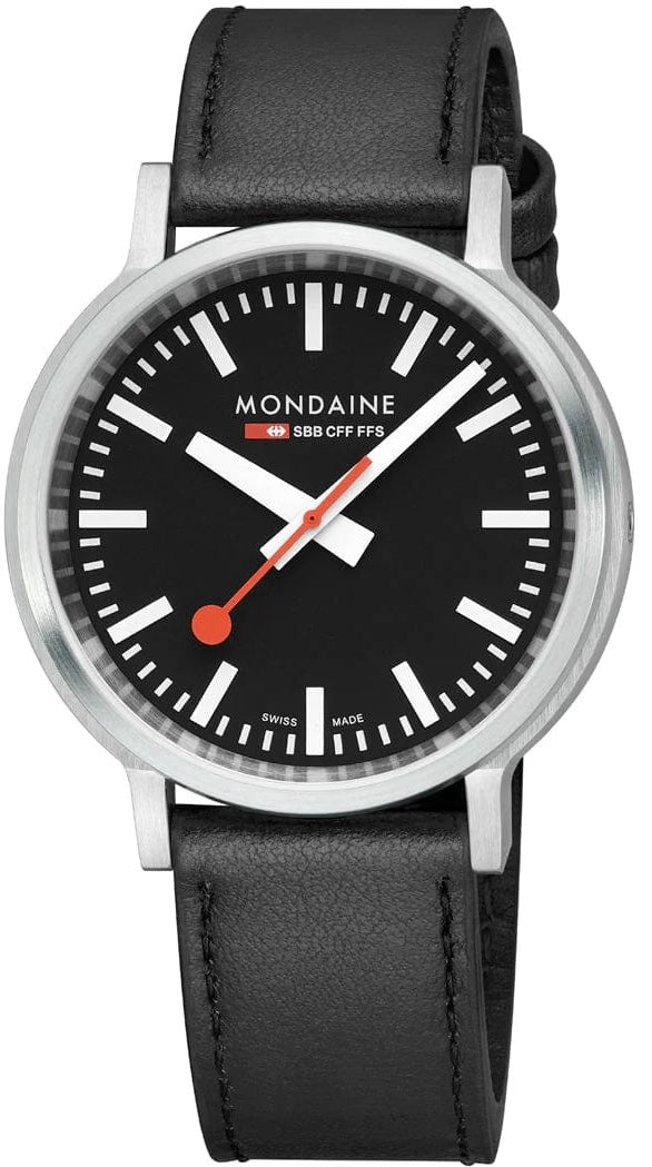 Mondaine Watch SBB Stop2Go Black Grape Leather
