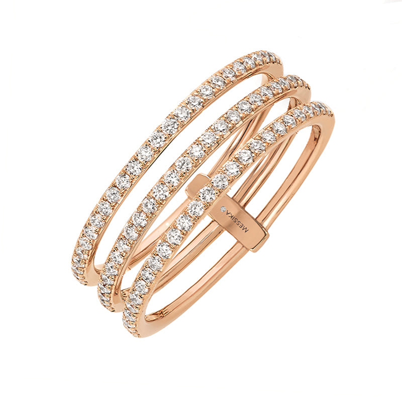 Messika Gatsby 18ct Rose Gold 0.41ct Diamond Three Row Ring - L