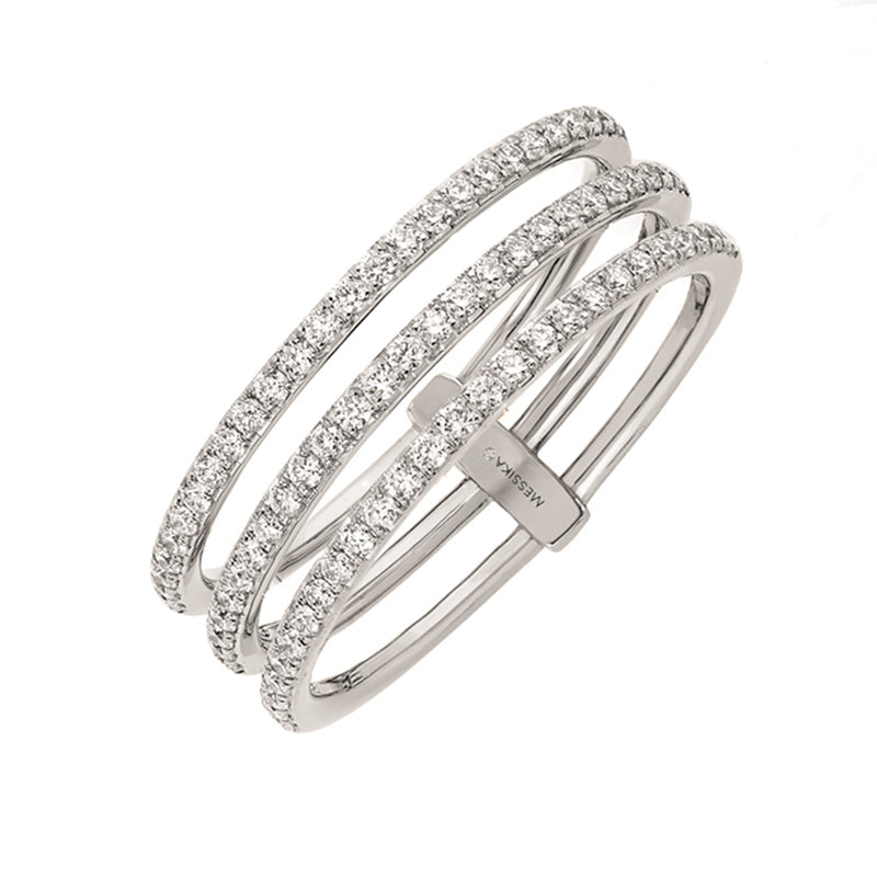 Messika Gatsby 18ct White Gold 0.41ct Diamond Three Row Ring - L