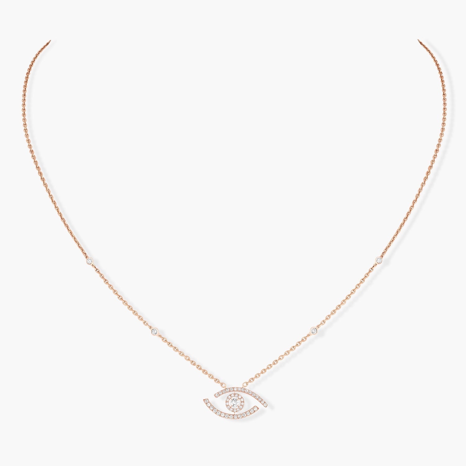 Messika Lucky Eye 18ct Rose Gold 0.30ct Diamond Pave Necklace