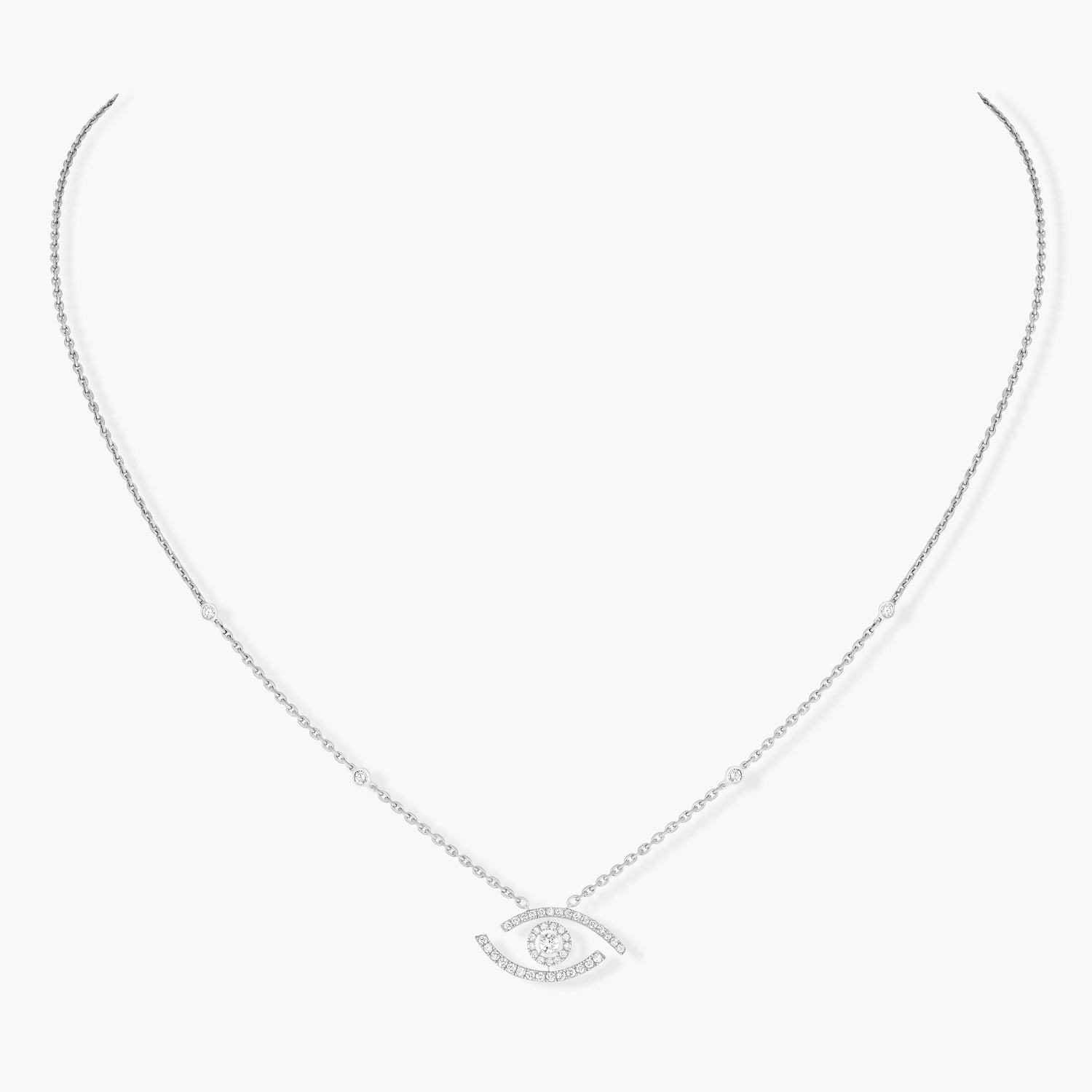 Messika Lucky Eye 18ct White Gold 0.30ct Diamond Pave Necklace
