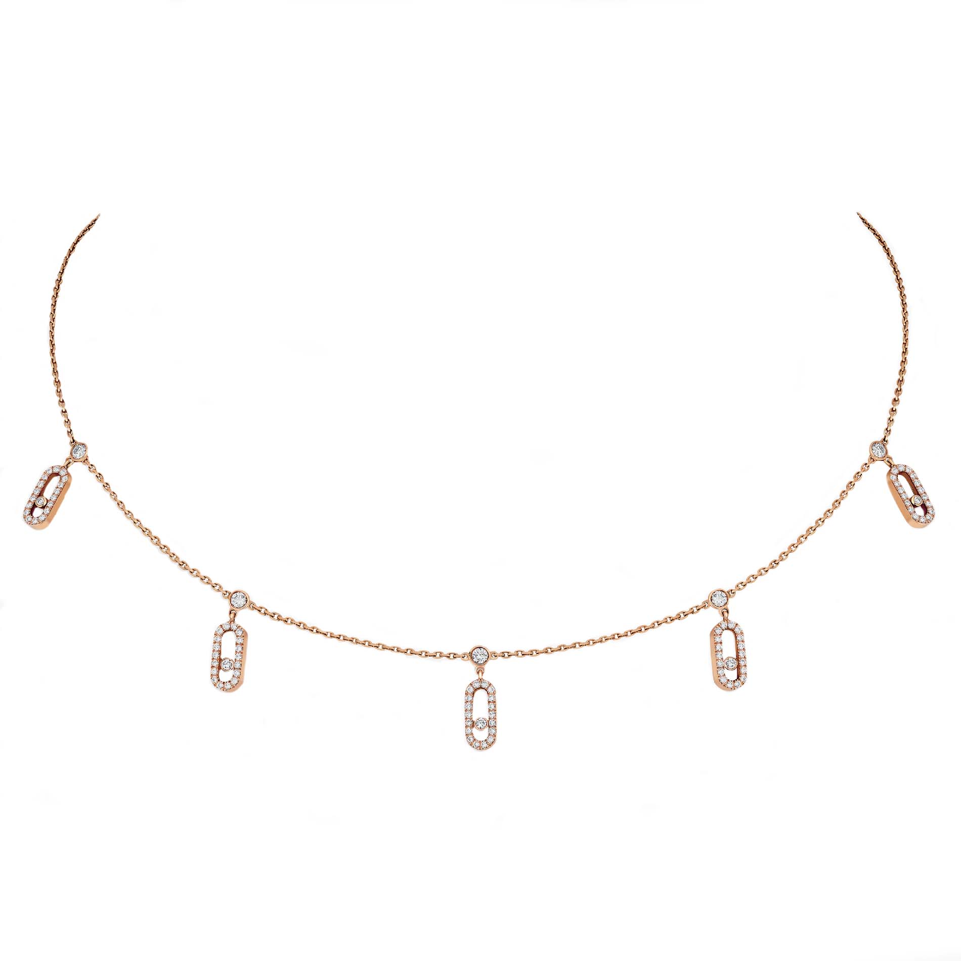 Messika Move Uno 18ct Rose Gold Diamond Pave Drop Pendant Choker - Gold