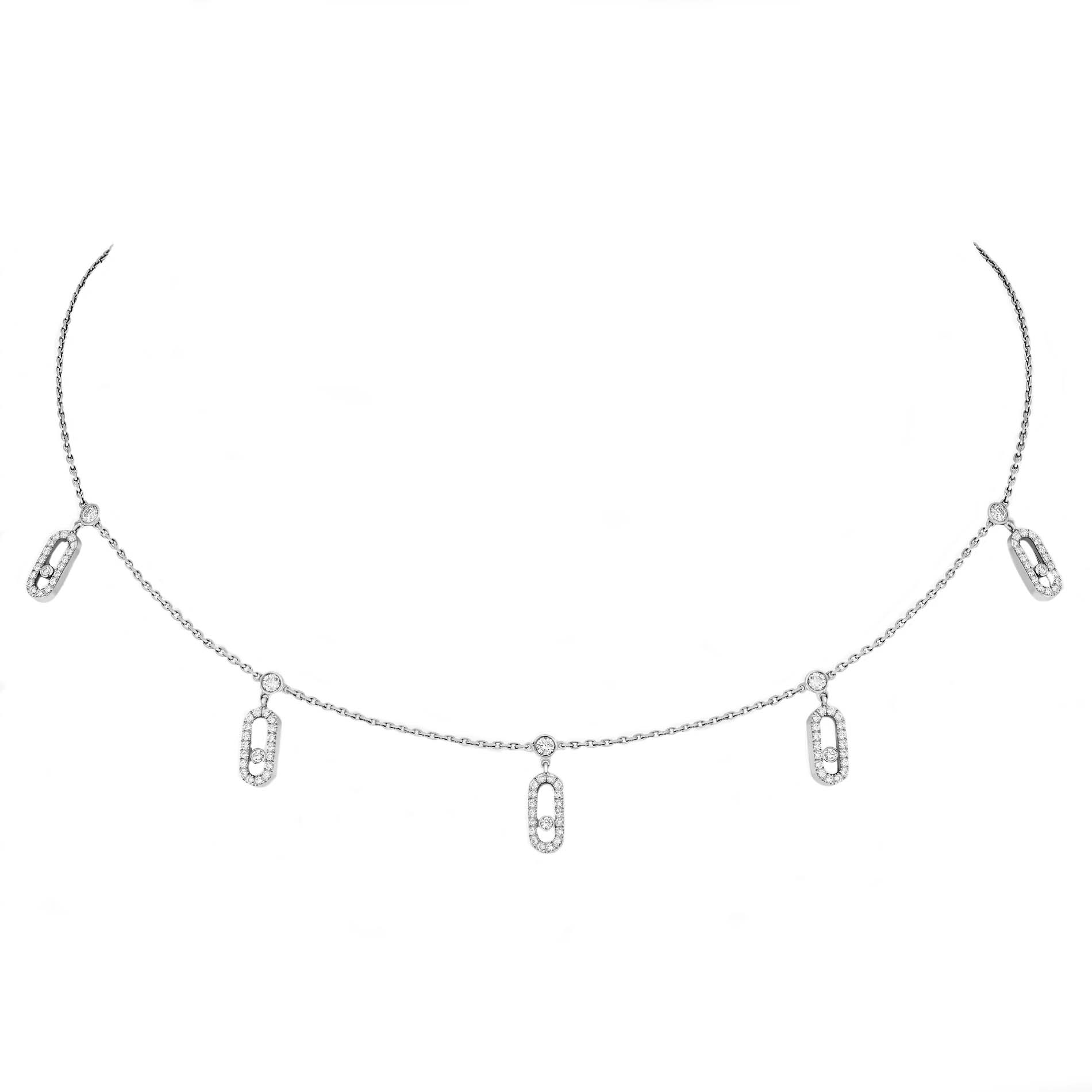 Messika Move Uno 18ct White Gold Diamond Pave Drop Pendant Choker - Gold