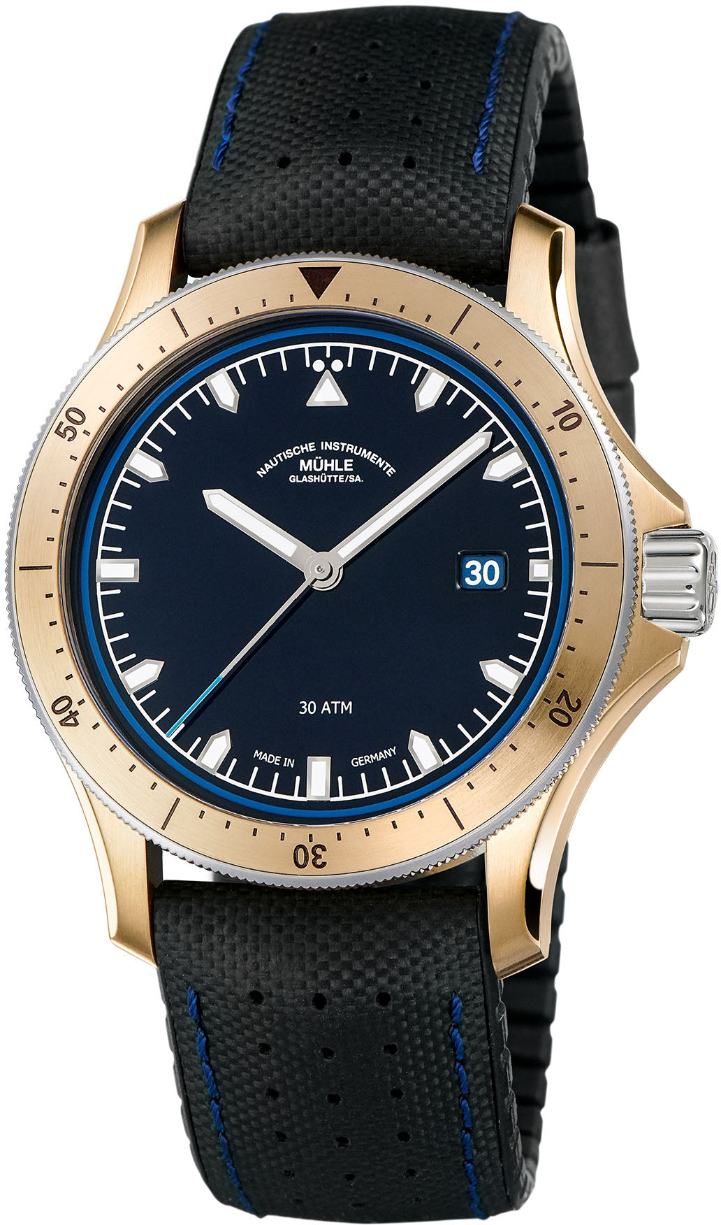 Muhle Glashutte Watch ProMare Go Bronze Leather Rubber Limited Edition - Blue