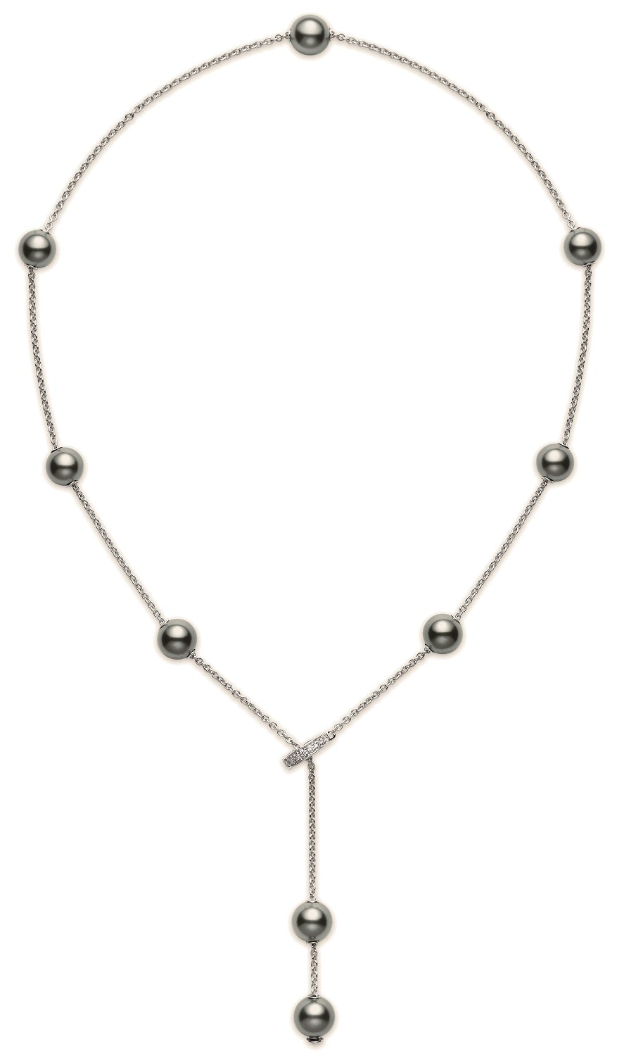 Mikimoto 18ct White Gold 0.20ct Diamond 8mm Black Akoya Pearl Necklace - TITLE White Gold