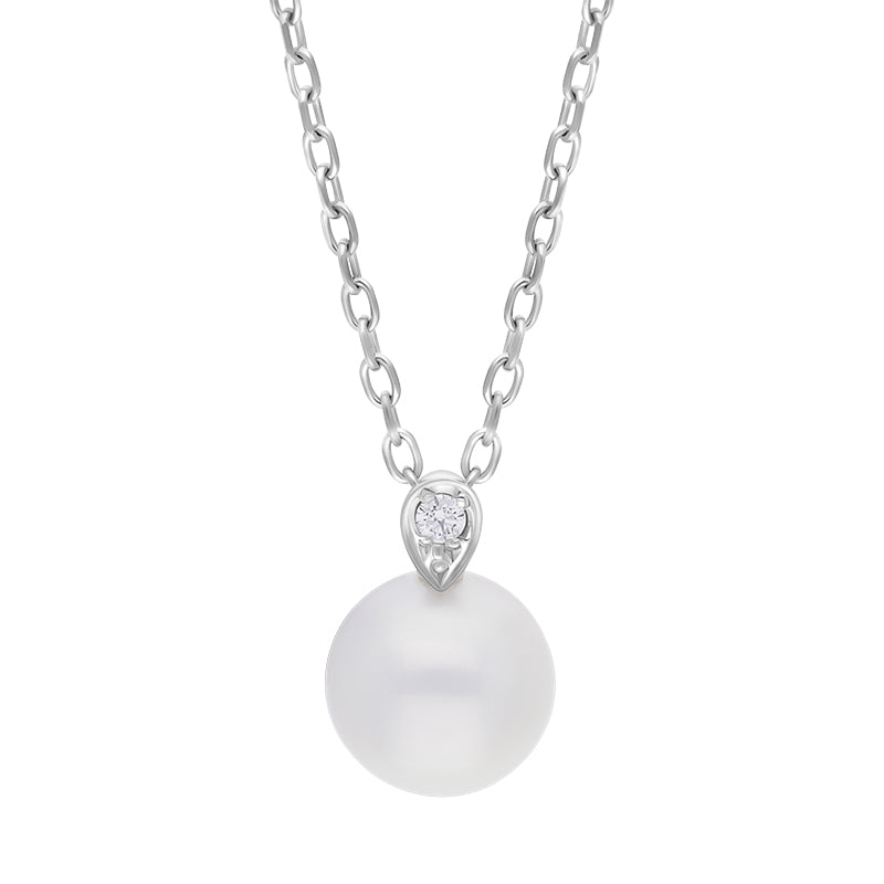 Mikimoto 18ct White Gold 7.75mm White Akoya Pearl Diamond Pendant