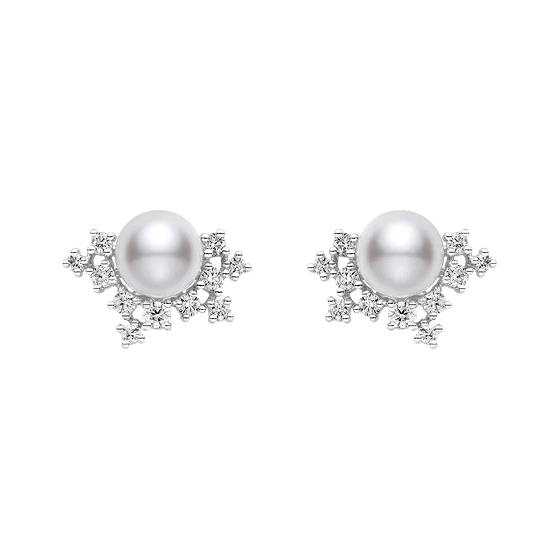 Mikimoto 18ct White Gold Akoya Pearl Diamond Earrings