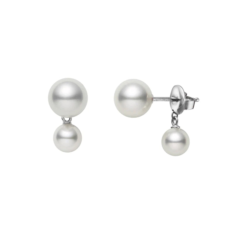Mikimoto 18ct White Gold Akoya Pearl Stud with Chain Drop Earrings