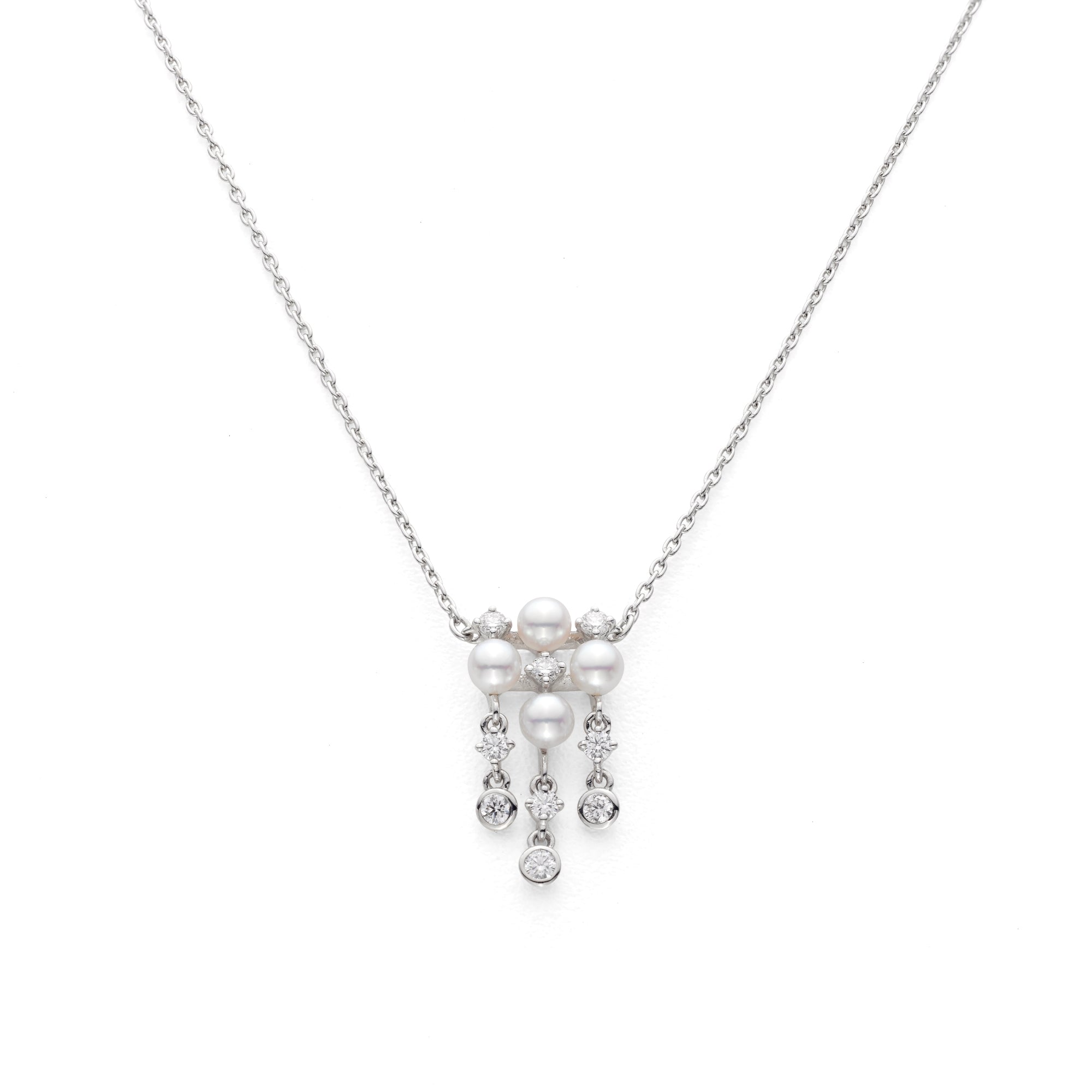Mikimoto 18ct White Gold Diamond 3.25mm White Akoya Pearl Necklace D - White