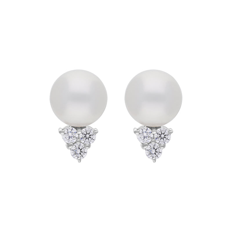 Mikimoto 18ct White Gold Diamond 8.00mm Akoya Pearl Stud Earrings