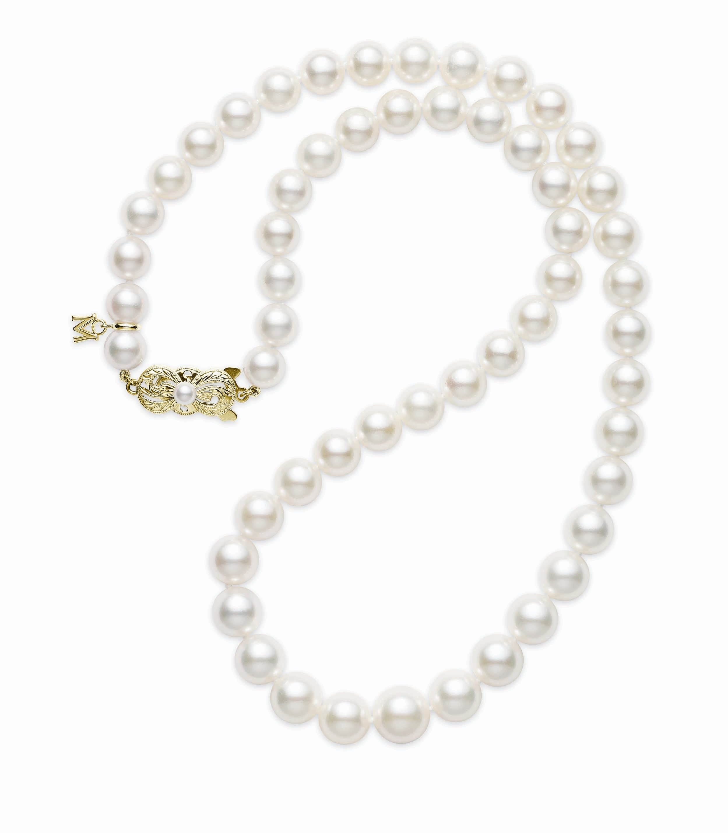 Mikimoto 18ct Yellow Gold 7mm White A Grade Akoya Pearl Uniform Strand Necklace - White