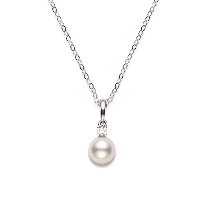 Mikimoto Classic 18ct White Gold Diamond 6.5mm White AA Akoya Pearl Necklace - White Gold